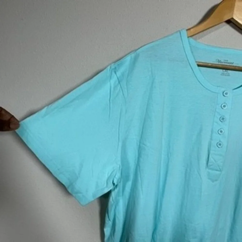 The Vermont Country Store Henley Nightgown Womens LXL Aqua Blue Cottagecore